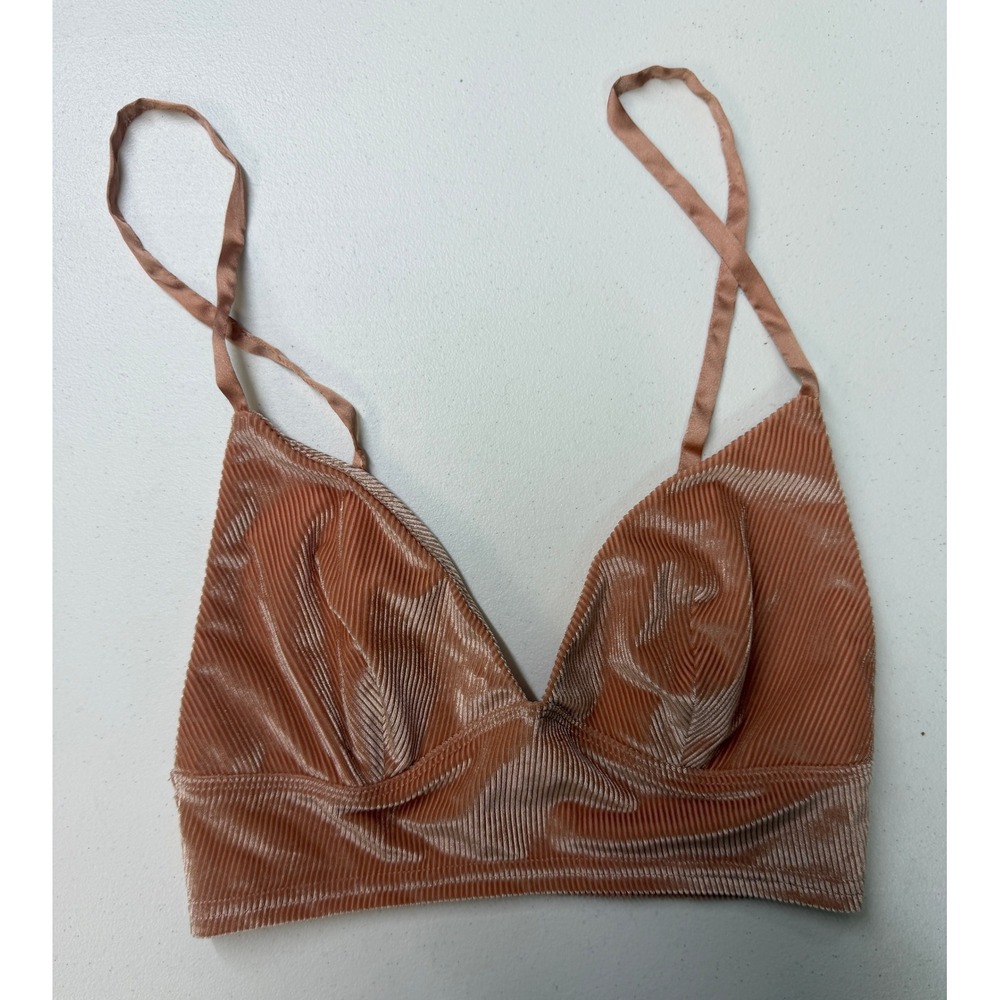 Victoria's Secret Ribbed Velvet Bralette Copper Rose Gold Triangle Top XS